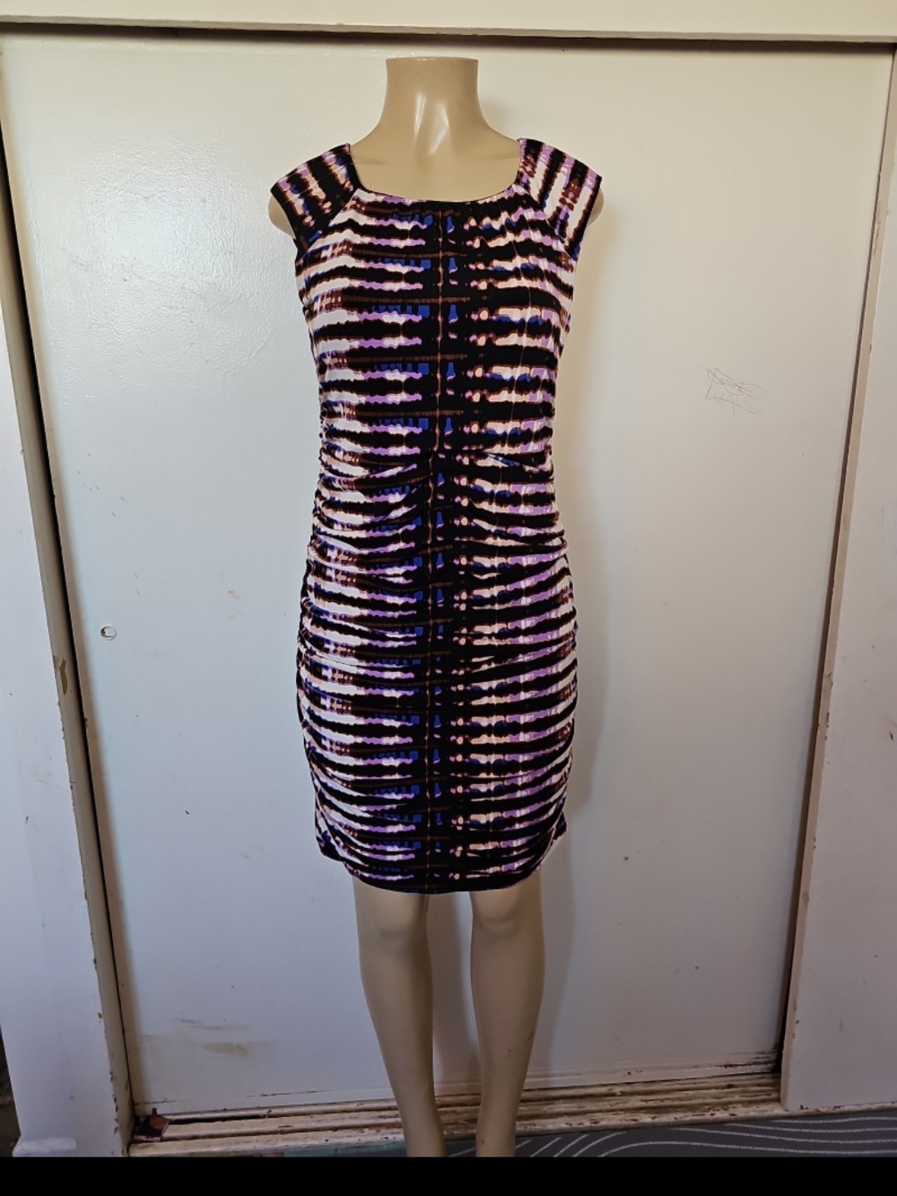 Ann Taylor Purple and Black Striped Tie-Dye Midi Dress